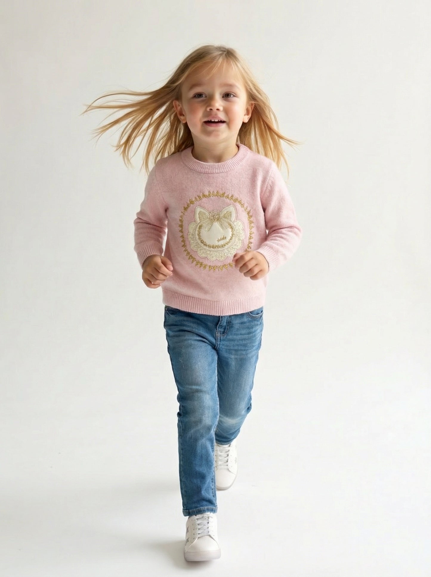 Blush Pink Embroidered Knit Sweater