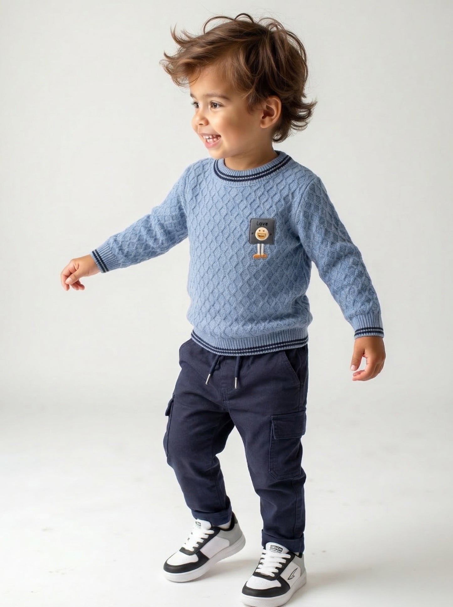 Textured Knit Sweater & Cargo Trousers