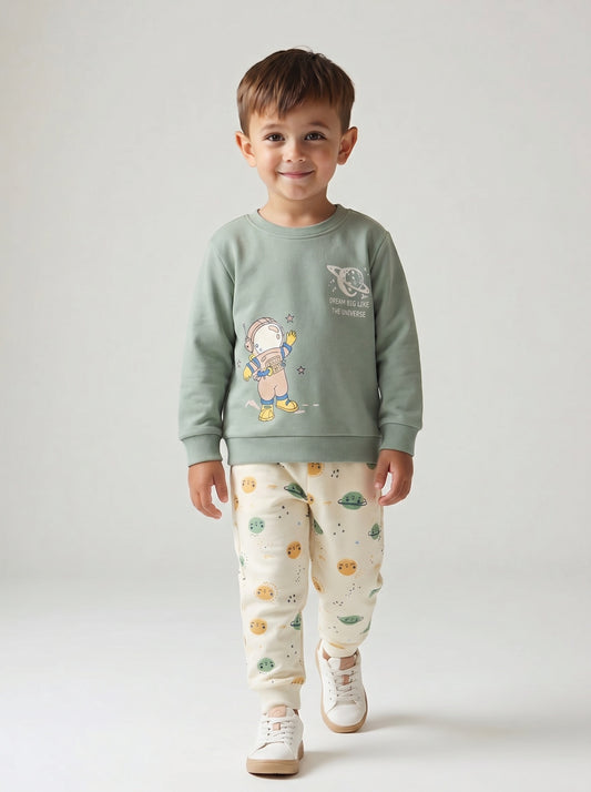 Printed Sweatshirt & Jogger Co-Ord Set with Space Motif