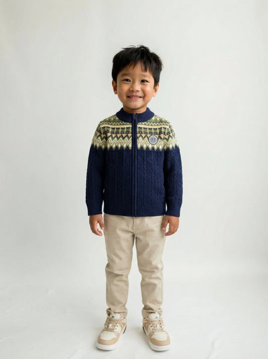Jacquard Knit Cardigan with Zip Fastening