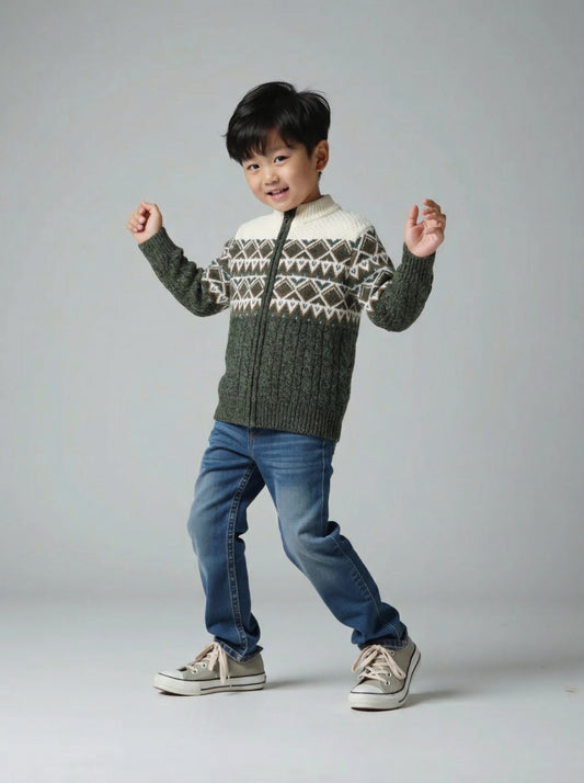 Patterned Knit Jacket with Front Zip