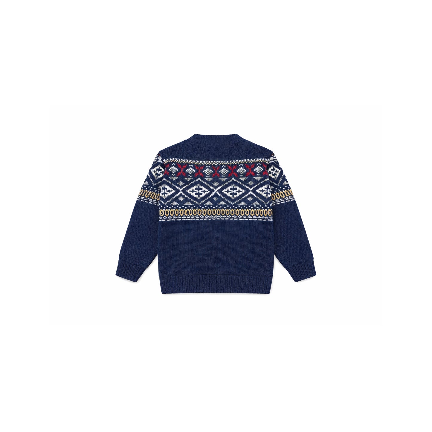 Nordic Pattern Knit Sweater with Button Placket