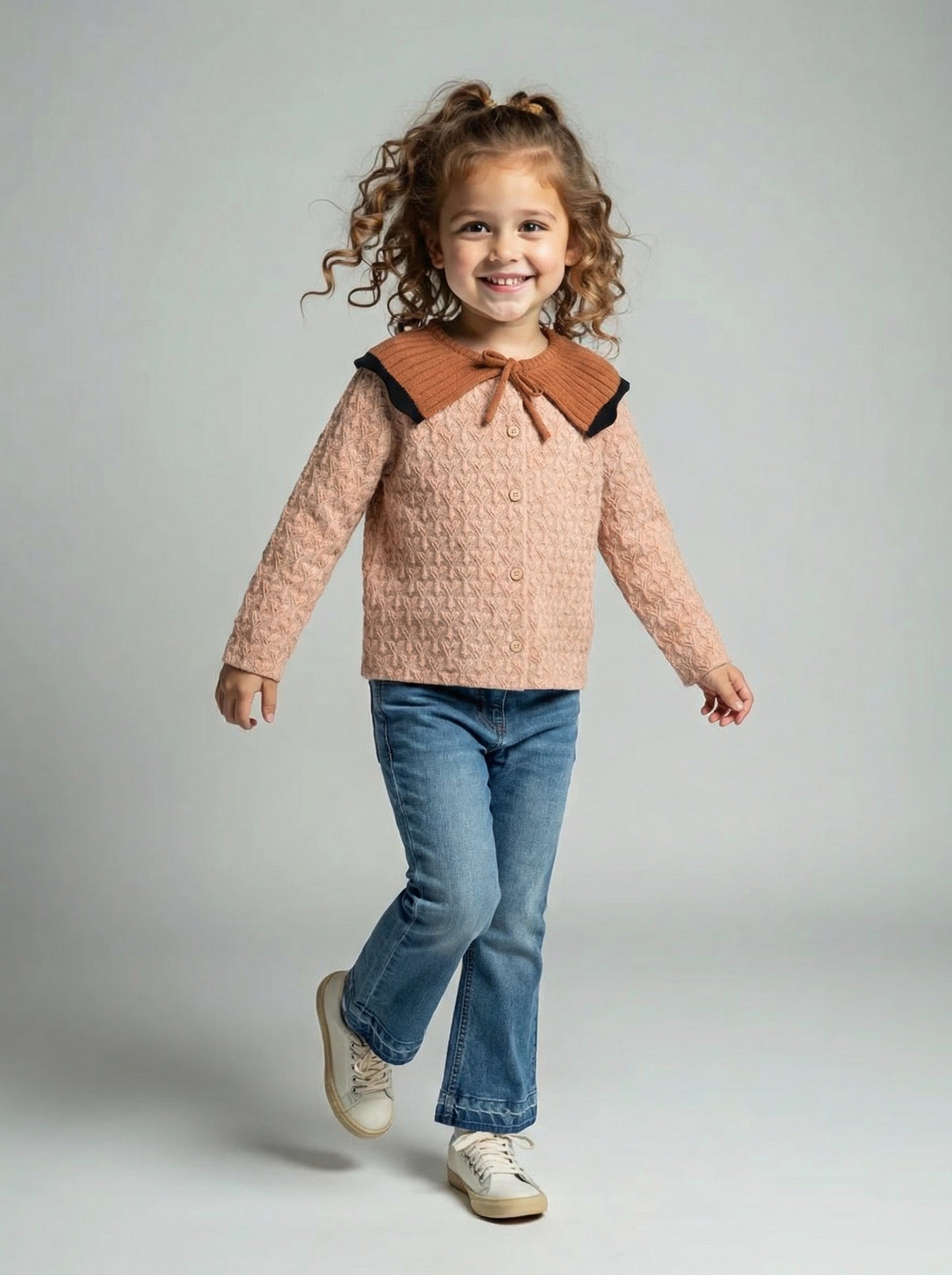 Textured Knit Top with Contrast Collar Detail