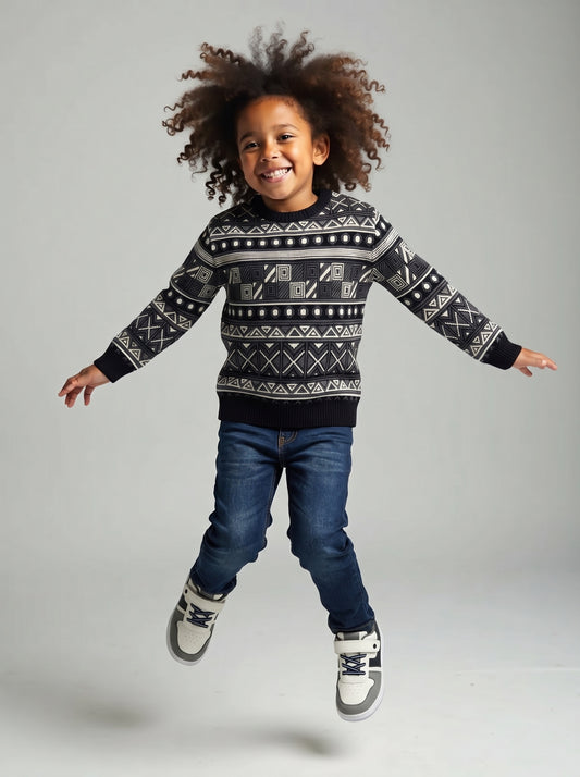Jacquard Knit Sweater with Geometric Pattern
