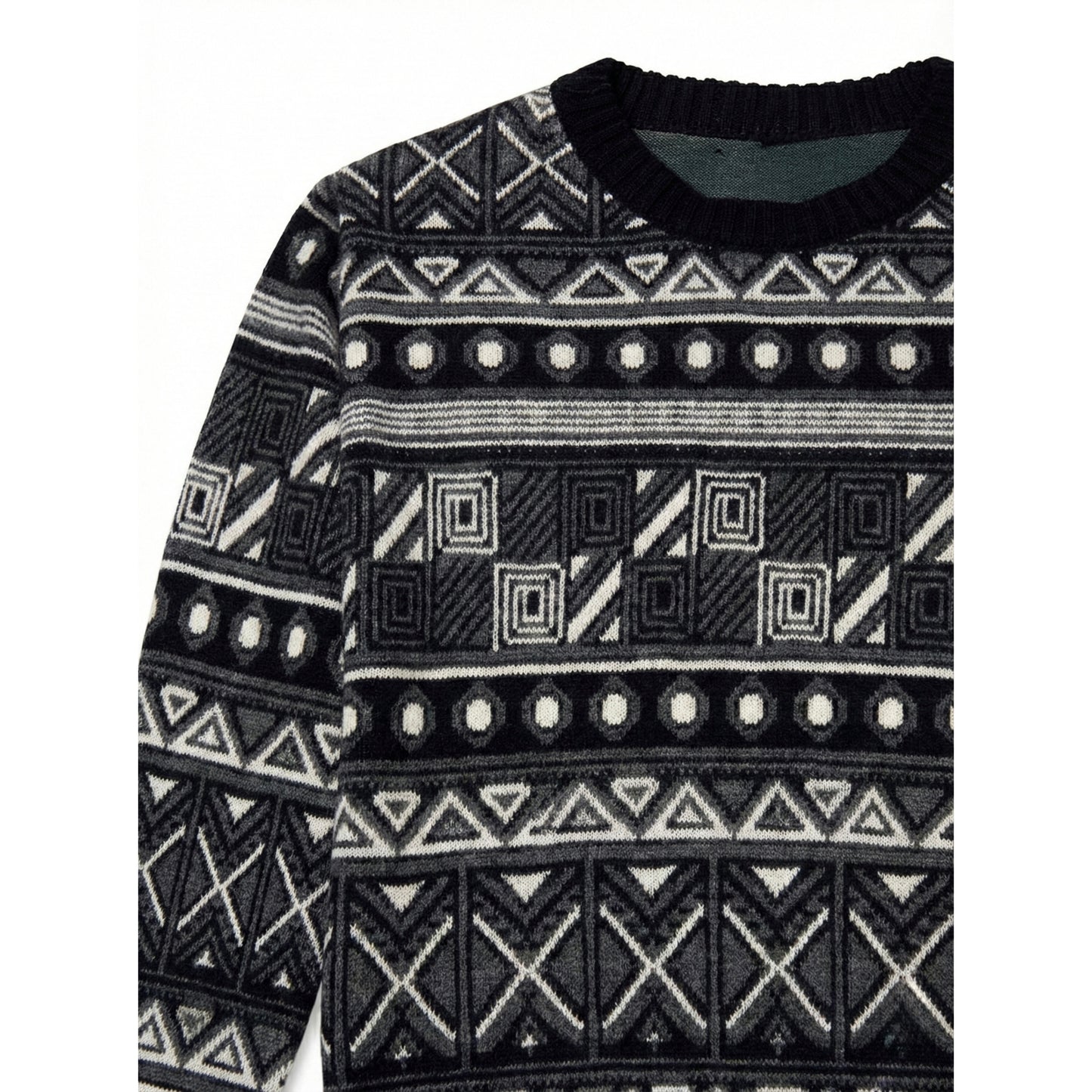 Jacquard Knit Sweater with Geometric Pattern
