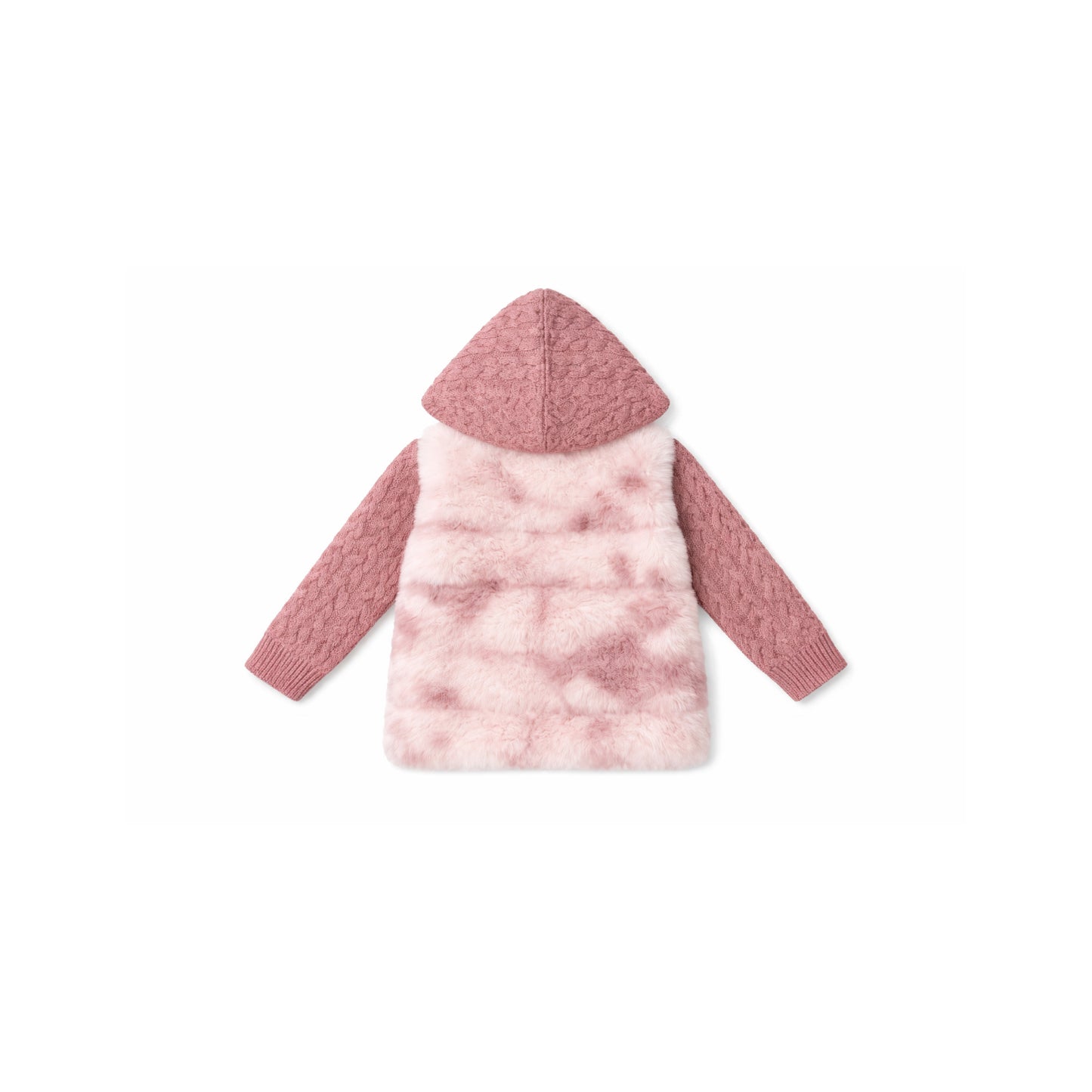 Hooded Faux Fur Panel Jacket with Knit Trousers