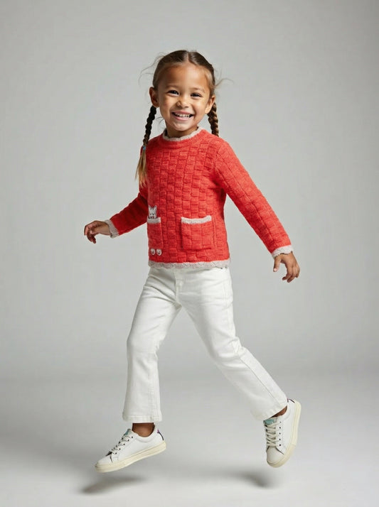 Textured Knit Sweater with Pocket Detail