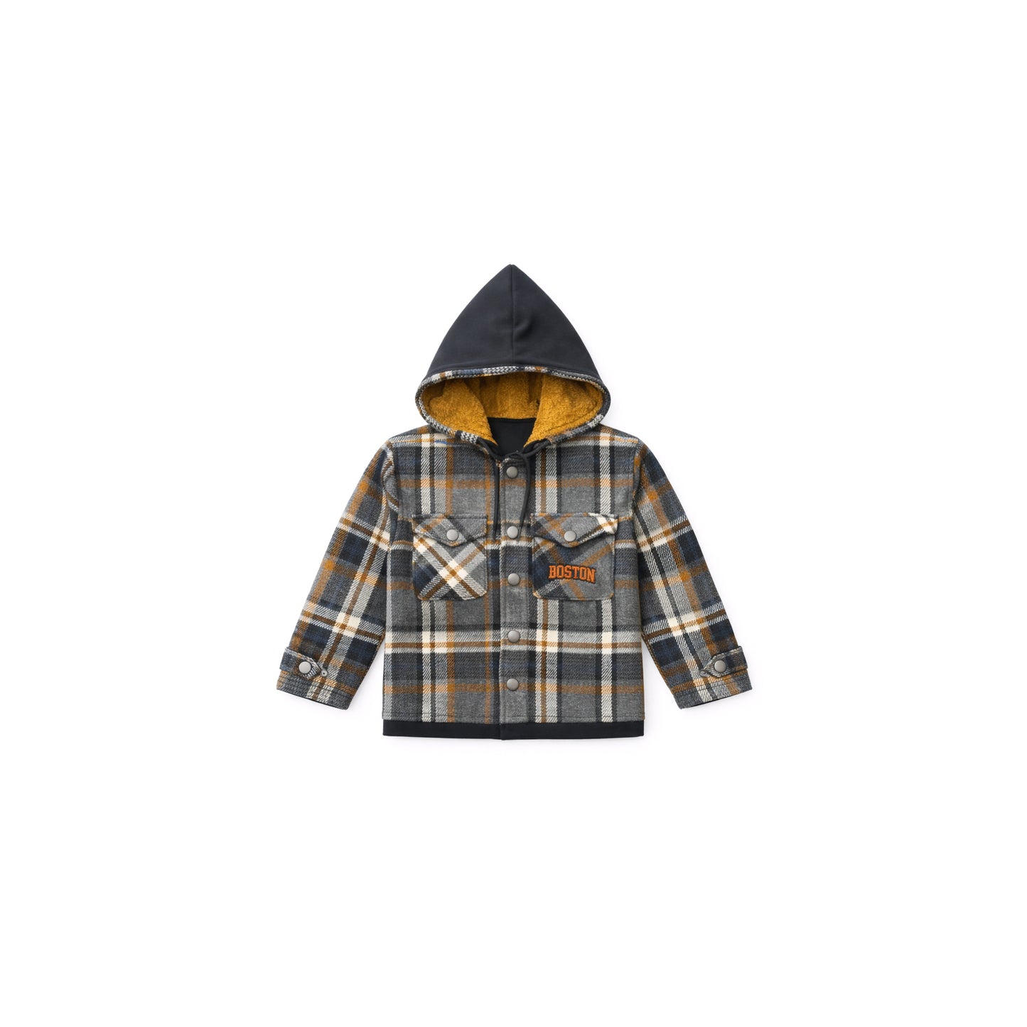 Checked Hooded Jacket with Sherpa Lining