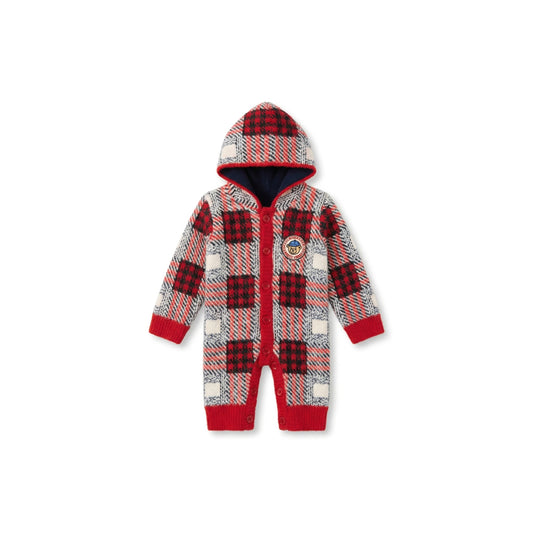 Check Knit Hooded Romper