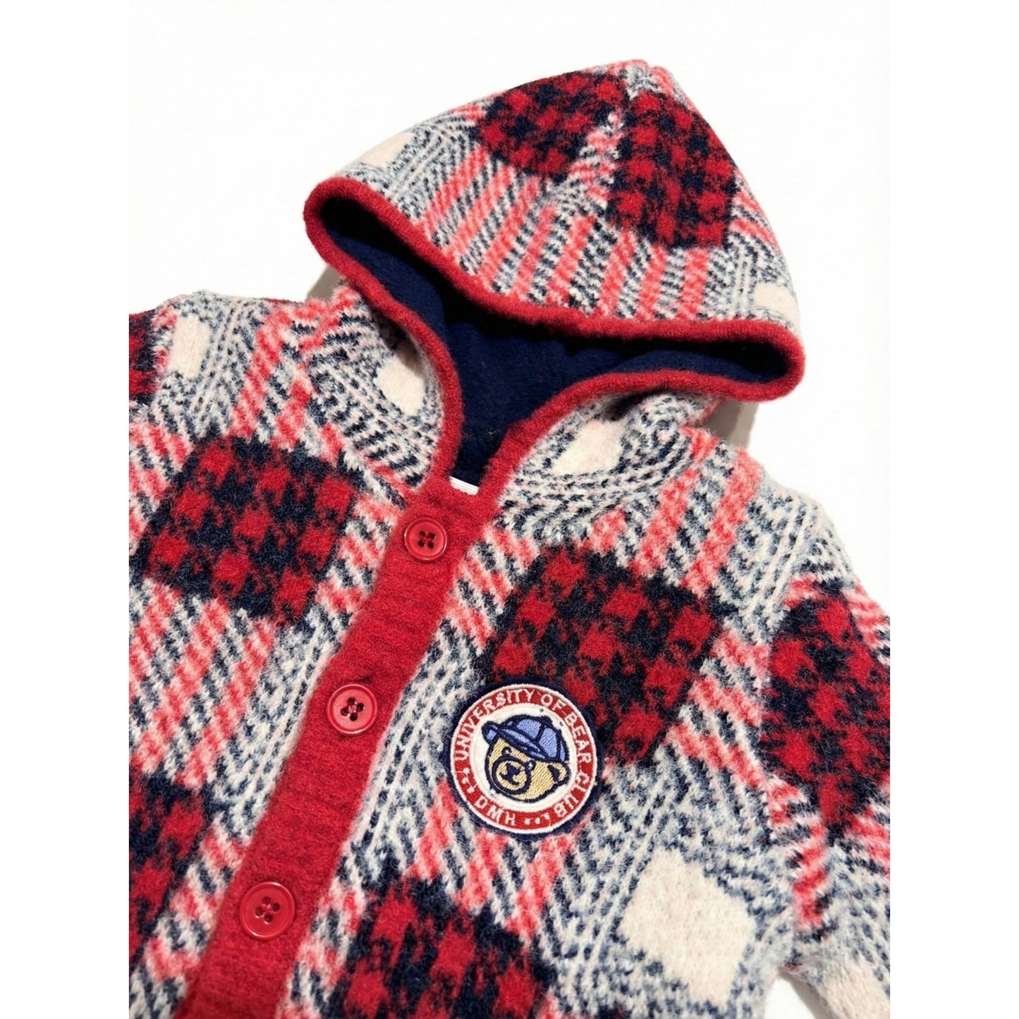 Check Knit Hooded Romper
