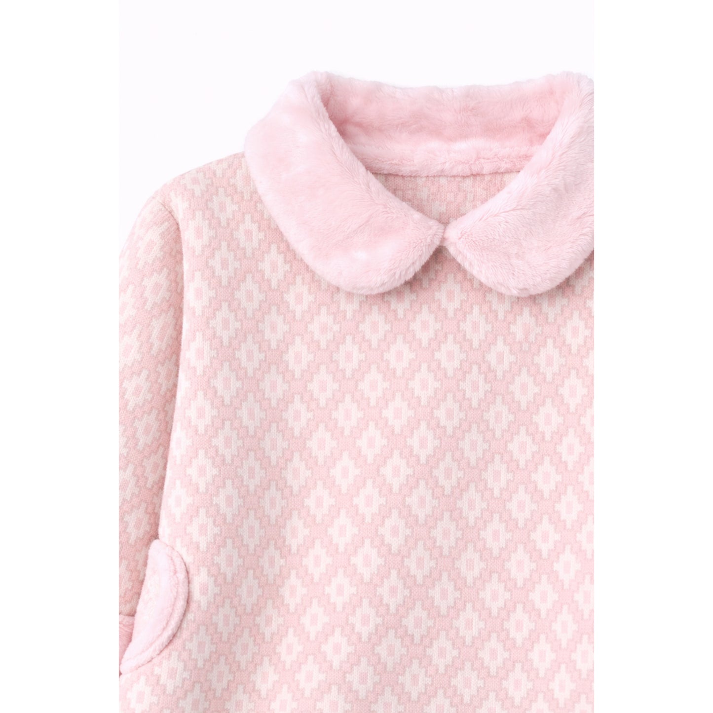 Jacquard Sweater Dress with Faux Fur Trim
