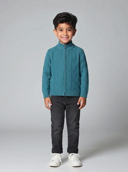 Cable Knit Zip-Up Cardigan
