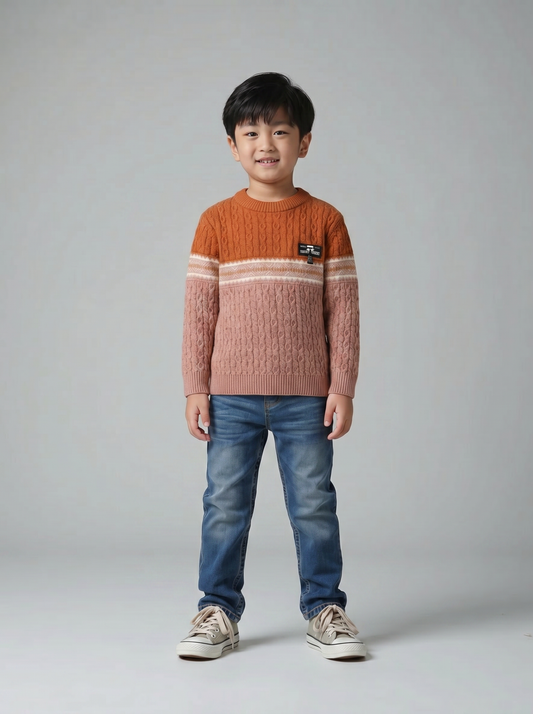 Panelled Knit Sweater with Contrast Bands