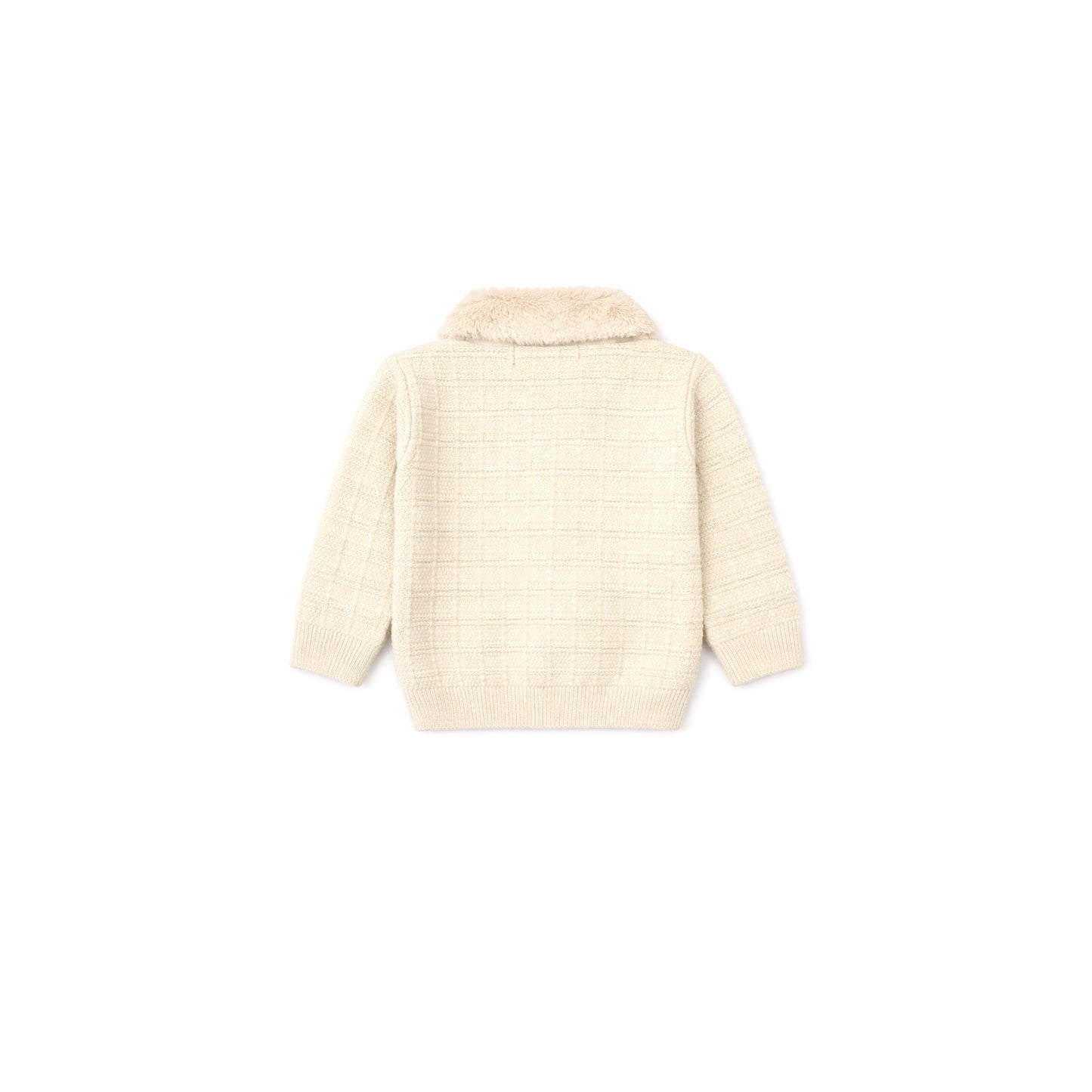 Textured Zip Cardigan with Faux Fur Collar
